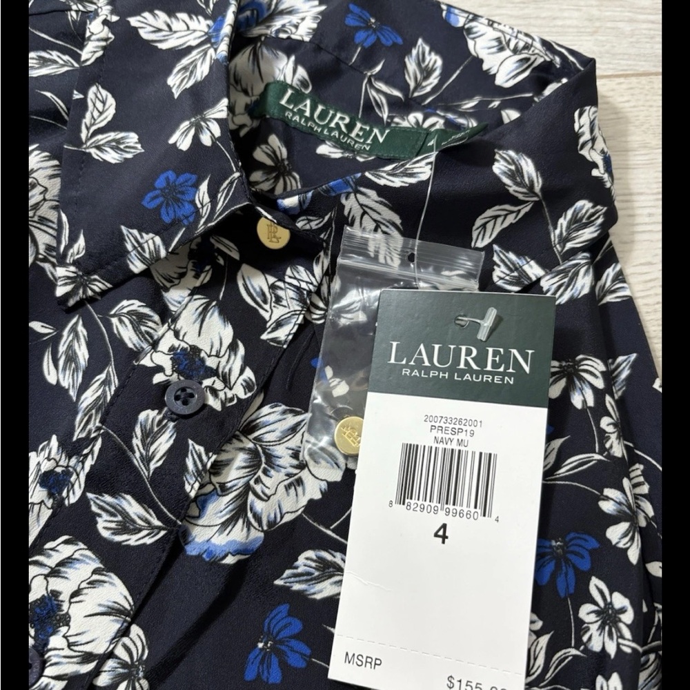 NWT $155 Ralph Lauren Navy Floral Long Sleeve shirts Dress Sz 2,4 - Picture 5 of 7